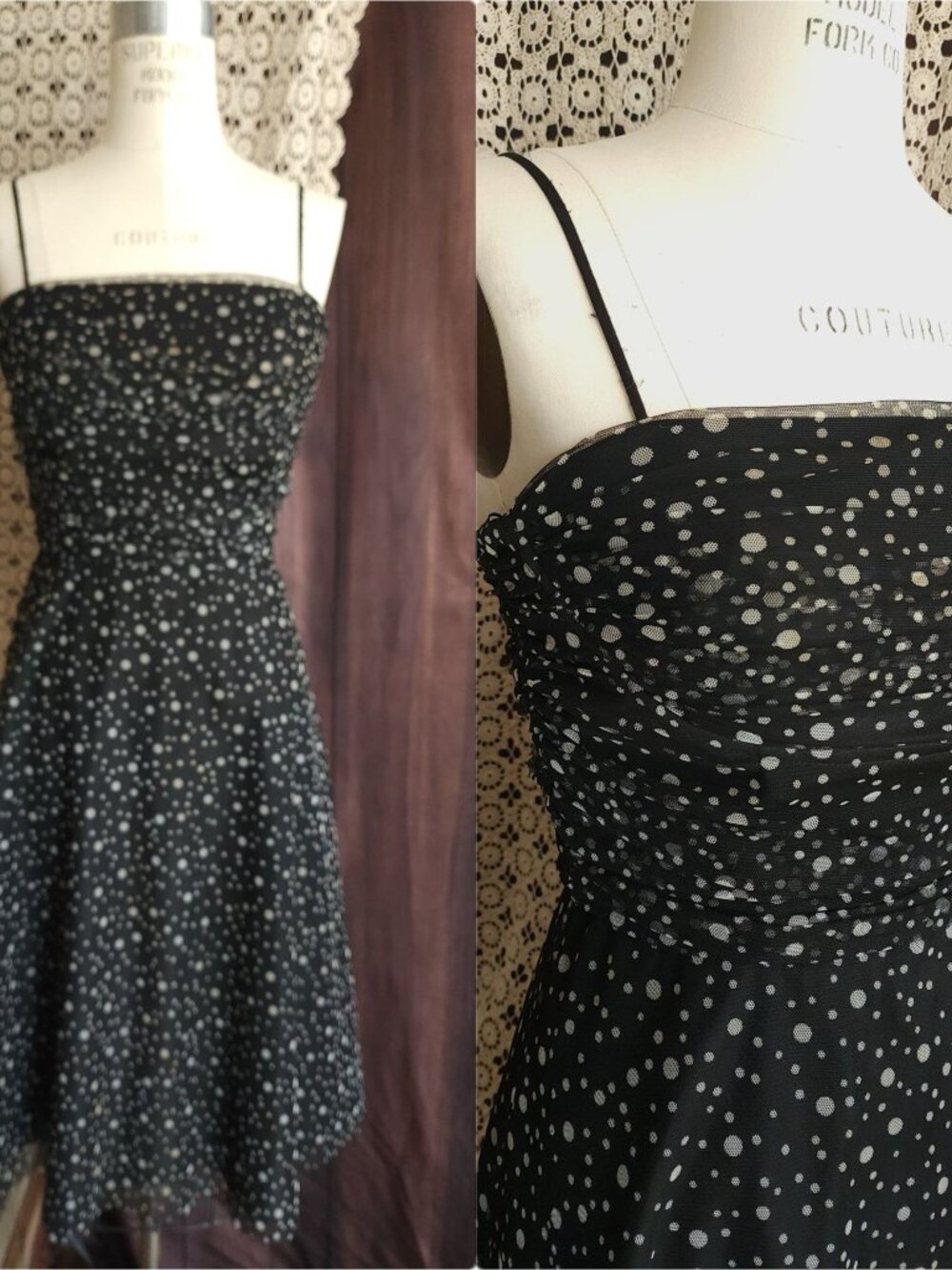 Vintage 2000s Dress, Jessica Howard Y2K Fit and Flare 1950s Style Black with Gra